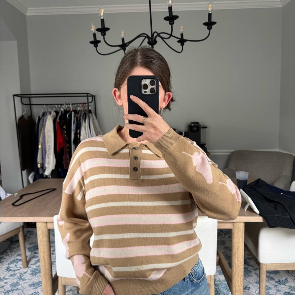 Sandy Liang Beige and Pink Striped Sweater